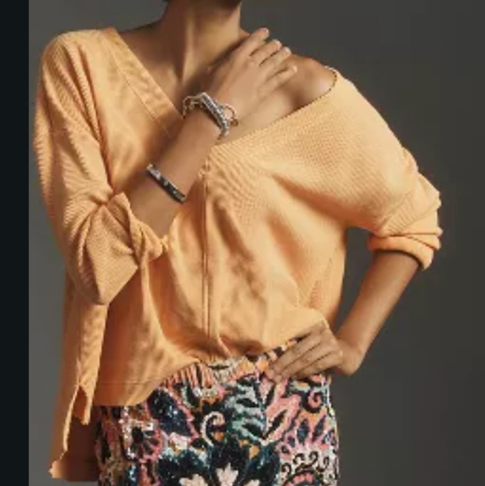 Pilcro long sleeve v neck top in peach
